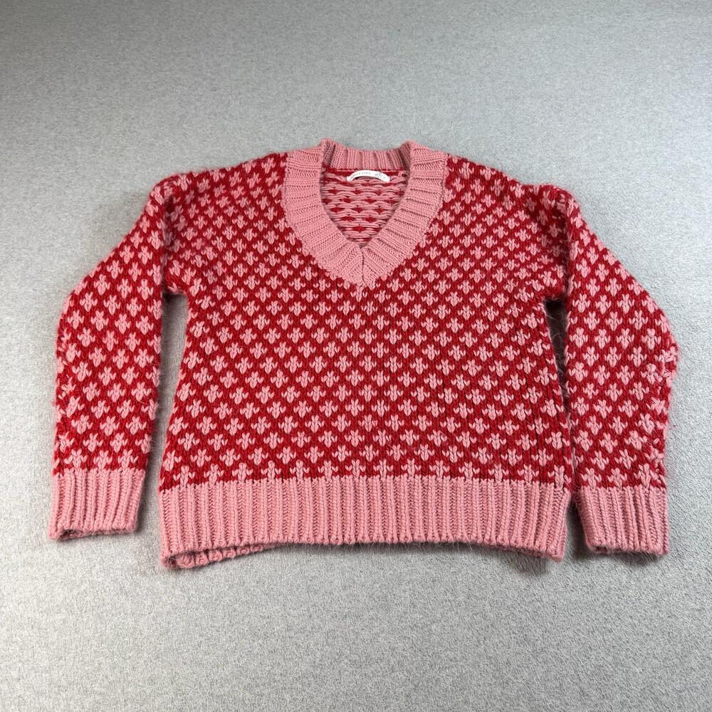 Altar'd State Sweater Women Small Pink Red V Neck Chunky Knit Winter Classic